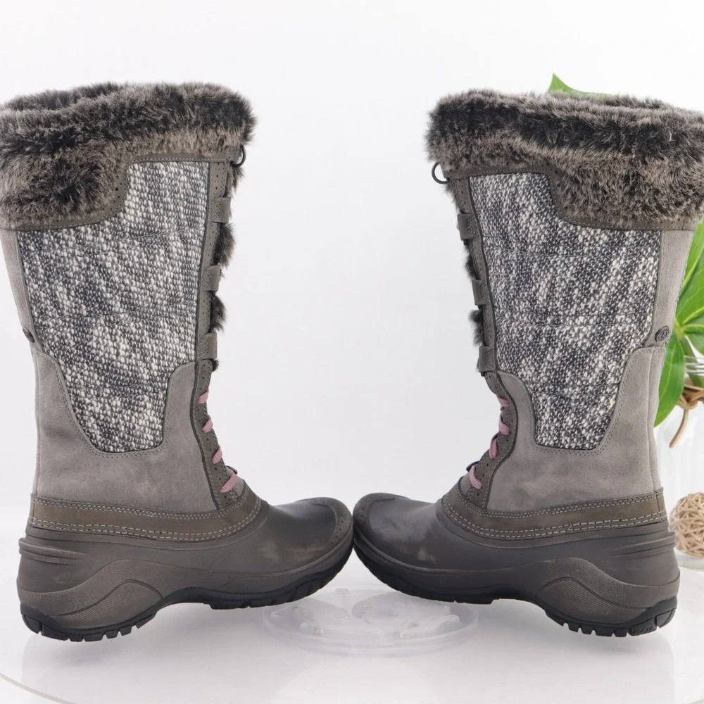 The North Face Womens Shellista Boots Size 8 Tall Waterproof Gray Lace Up Furry